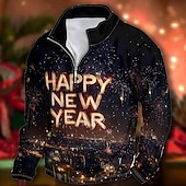 abordables Sudaderas 3D para hombre-Año Nuevo Hombre Graphic Feliz año nuevo Sudaderas Sudadera con un cuarto de cremallera Manga Larga Camisa de entrenamiento Escote Chino Diario Casual retro de la vendimia Impresión 3D Vacaciones