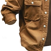 preiswerte Lässige Jacken-Herren Leichte Jacke Hemdjacke Freizeitjacke Jacke Formal Heim Tasche Frühling Herbst Winter Feste Farbe Vintage Modisch Umlegekragen Standard Schwarz Braun Grün Khaki Jacken