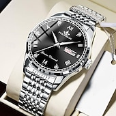 baratos Relógios Quartz-novo relógio masculino moderno e moderno com espelho de vidro reforçado com minerais, calendário luminoso, display de semana, multifuncional, à prova d&#039;água, esportivo
