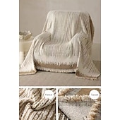 cheap Sofa Blanket-Thickened Sofa Blanket Autumn And Winter Gradient Striped Jacquard Half Velvet Sofa Towel With Tassels Multi-functional Blanket