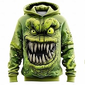 abordables Patrón 3D-Hombre Monstruo Sudaderas Sudadera Abrigos Sudadera con capucha Cuello Barco Moda Impresión 3D Fiesta Festivos Ropa de calle Verde Trébol Correa Otoño Invierno Diseñador