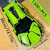 cheap Building Toys-1300pcs Limited Edition Green Supercar Building Set - Premium ABS Collectible Car Model Kit Perfect for Display &amp; Gifting on Halloween and Christmas