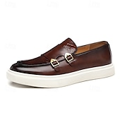 economico Casuale-mocassini da uomo in similpelle marrone con cinturini a doppia fibbia, motivo coccodrillo e suola bianca: eleganti scarpe casual eleganti per l&#039;ufficio o le occasioni formali