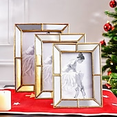 cheap Statues-Mirror-Edged Resin Photo Frame, 6x8 Inch Decorative Display Frame for Tabletop, Stylish Accent for Home and Office Décor