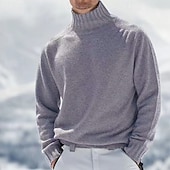 preiswerte Herrenpullover-Herren Pullover Rollkragenpullover für Herren Overall Gerippt Stricken Standard Strick Glatt Rollkragen Moderne zeitgenössische Arbeit Freizeitskleidung Bekleidung Winter Schwarz Weiß M L XL