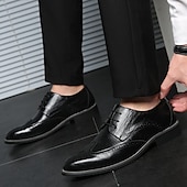 cheap Formal-Men&#039;s Classic Brown Brogue Oxford Dress Shoes – Faux Leather Lace-Up Formal Footwear for Office &amp; Events