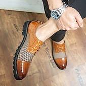 abordables Semi-formel-chaussures oxford pied-de-poule pour hommes - lacets en similicuir marron avec détails brogue et semelle robuste pour une tenue décontractée et formelle