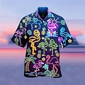 お買い得  鳥と動物-男性用 トロピカル風 蛍光性 シャツ アロハシャツ キャンプシャツ 半袖 シャツ 折襟 ファッション ハワイアン デザイナー ストリート カジュアル 日常 イエロー ルビーレッド ライトパープル 3Dプリント S M L