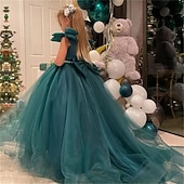 preiswerte Partykleider-kinderkleidung Mädchen Party Kleid Feste Farbe Kurzarm Leistung Gitter Prinzessin Süß Gitter Mitte der Wade Etuikleid Tüll-Kleid Sommer Frühling Herbst 2-12 Jahre Grün