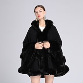 baratos Xales &amp; Envolvimentos-mulheres com capuz poncho capa xale de pele sintética envoltório com acabamento de pele cardigan sem mangas elegante capa moda tops casaco