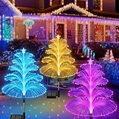 billige Julelys-2 stk solmaneter hagelys, 7 farger som skifter konstant, vanntette utendørs solenergi doble lys til jul, bryllup, hage og hageinnredning