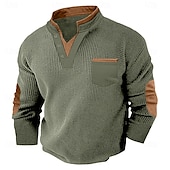 preiswerte Lässiges Henley-T-Shirt-Herren Waffel-T-Shirt Waffel-Henley-Hemd Langarm V Ausschnitt Frühling &amp; Herbst Einfarbig Mode Basic Falscher Zweiteiler Straße Lässig Sport Schwarz Marinenblau Hell Gray Top T-Shirt für Herren