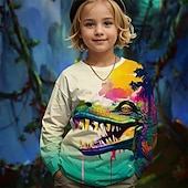 billiga Flickans 3D-djur-Flickor 3D Grafisk Djur Dinosaurie T-shirt Långärmad Vår Höst Mode Grundläggande Barn 4-12 år Rund hals Utomhus Ledigt Dagligen Normal