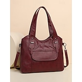 cheap Handbag &amp; Totes-Women&#039;s Vintage Brown Faux Leather Tote Bag with Dual Handles and Adjustable Crossbody Strap – Spacious and Stylish for Everyday Use