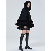 baratos Xales &amp; Envolvimentos-mulheres com capuz poncho capa xale de pele sintética envoltório com acabamento de pele cardigan sem mangas elegante capa moda tops casaco