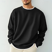 cheap Basic T shirts-Men&#039;s T Shirt Oversized Shirt Tee Top Long Sleeve Shirt Long Sleeve Crew Neck Spring &amp;  Fall Solid Color Daily Casual Street Style Fake two piece Rib Hem Outdoor Street Causal Black Gray Wine Top Tee