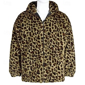 preiswerte Herrenjacken &amp; Herrenmäntel-Herren Winterjacke Fleecejacke Mantel aus Kunstpelz Täglich Urlaub warm Tasche Vlies Herbst Winter Leopard-Druck Modisch Strassenmode Mit Kapuze Standard Gelb Blau Grün Jacken