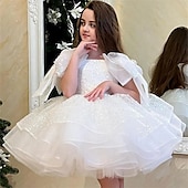 voordelige Feestjurken-Kinderen Voor meisjes Feestjurk Effen Kleur Mouwloos Prestatie Netstof Prinses Zoet Netstof Halverwege kuit Schede jurk Tule-jurk Zomer Lente Herfst Kinderen Wit Champagne Blozend Roze