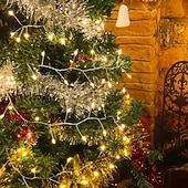 お買い得  ソーラーストリングライト-ソーラーパワー爆竹ストリングライト 6m 200LED - 屋外ガーデン芝生装飾、エネルギー効率の高い銅線とソーラーバッテリー、庭、窓、フェンス、木の照明に最適