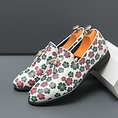 billiga Tillfällig-loafers med vitt blommönster för män med tofs och guldaccent – snygga vardags- och semiformella skor för moderiktiga outfits