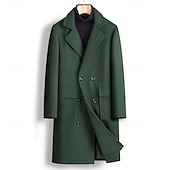 billiga Trenchcoat för män-Herr Rock Trenchcoat Lång trenchcoat Dagligen Semester Höst vinter Polyester Vindtät Mjuk Ytterkläder Kläder Mode Klassisk Slät Ficka Kavajslag Dubbelknäppt