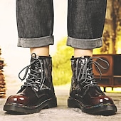 abordables Botas de combate-Botas de combate de piel sintética patentada para hombre: diseño con cordones de estilo militar con detalles de camuflaje, suela resistente para uso al aire libre y casual