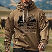 economico Hoodie Etnici Vintage-Per uomo Cowboy Felpe con cappuccio Felpa Etnico Cowboy Manica Lunga Girocollo Ferie Abbigliamento casual alla moda Nero Bianco Coulisse Autunno Inverno progettista