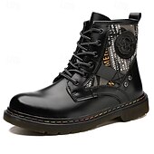 abordables Botas de combate-Botas de combate de piel sintética patentada para hombre: diseño con cordones de estilo militar con detalles de camuflaje, suela resistente para uso al aire libre y casual