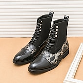 abordables Bottes habillées-bottines de luxe vertes pour hommes | similicuir à motif serpent avec bout en relief crocodile et design à lacets