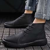 abordables Bottines-bottines décontractées en similicuir pour hommes avec design à lacets, semelle antidérapante confortable, parfaites pour un usage quotidien et des activités de plein air