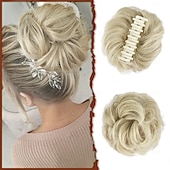 cheap Chignons-Claw Clip Messy Bun Hair Piece Wavy Curly Hair Bun Clip in Claw Chignon Ponytail Hairpieces Synthetic Tousled Updo Hair Extensions Scrunchie Hairpiece for Women