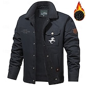 cheap Men&#039;s Graphic Jackets &amp; Coats-Men&#039;s Animal Horse Embroidered Fleece Jacket Sherpa Trucker Jacket Work Cargo Jacket Turn-Down Collar Warm Winter Cotton Jacket Vintage Casual Sports Outdoor Coat Multi-Pockets