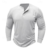levne Ležérní tričko Henley-Pánské Tričko Tričko Henley Pevná barva Henley Běžný Venkovní Ležérní Dlouhý rukáv Knoflíky Oblečení 100% bavlna Úplet Denní
