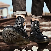 abordables Botas de combate-Botas de combate de piel sintética patentada para hombre: diseño con cordones de estilo militar con detalles de camuflaje, suela resistente para uso al aire libre y casual
