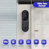 abordables Systèmes de sonnettes-Sonnette vidéo 1080p, caméra intelligente, détection humaine par IA, vue en direct, carillon inclus, wifi 2,4 g, audio bidirectionnel