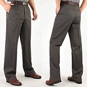cheap Loose-Men&#039;s Dress Pants Trousers Chinos Buttons Pocket Straight Leg Plain Comfort Formal Party Work Fashion Classic Style Black Navy Blue Micro-elastic