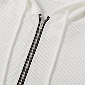 cheap Waffle Knit Tee-Men&#039;s Waffle T-shirt Zip Up Hoodies Long Sleeve Quarter Zip Winter Spring &amp;  Fall Autumn Solid Color Active Casual Drawstring Hooded Outdoor Home Sports &amp; Outdoor Black White Gray Top Tee for Men