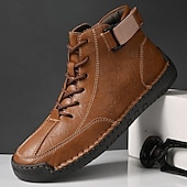 economico Stivaletti alla caviglia-stivaletti casual da uomo in similpelle marrone - design con lacci, cinturino regolabile e suola antiscivolo per il comfort quotidiano