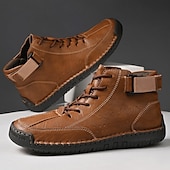 economico Stivaletti alla caviglia-stivaletti casual da uomo in similpelle marrone - design con lacci, cinturino regolabile e suola antiscivolo per il comfort quotidiano