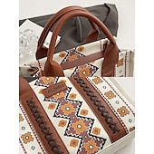 olcso Kézitáskák és bevásárlótáskák-női boho etnikai mintás táska – vintage ihletésű vászon kézitáska bőr díszítéssel, ideális alkalmi kirándulásokhoz és mindennapi használatra