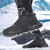 abordables Botas de invierno y nieve-Botas de nieve de invierno negras para hombre: botas de senderismo impermeables, forradas con piel, con cordones y suela antideslizante para climas fríos