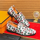 billiga Tillfällig-loafers med vitt blommönster för män med tofs och guldaccent – snygga vardags- och semiformella skor för moderiktiga outfits
