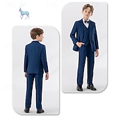 billiga Pojkes formella kostym-4 delar Ringbärarkostym Pojkar Barn Kostym Formell kostym Kavaj &amp; väst &amp; byxor &amp; slips Formell Fest Alla hjärtans dag Mode Häftig Ensfärgat Ficka Vit Vin Marinblå Polyester