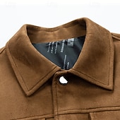 abordables Chaquetas de Ante Sintético-Hombre Chaqueta ligera Chaqueta de gamuza sintética Hogar Oficina Cortavientos Bolsillo Invierno Primavera &amp; Otoño Color sólido Vintage Estilo clásico Regular Negro Marrón Chaquetas