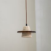 economico Luci a sospensione-wabi sabi lampada a sospensione in pietra naturale decor lampada a sospensione in cemento lampada a sospensione in travertino comodino corridoio bar club paralume in legno 20 cm 85-265v