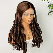 economico Parrucche lace front capelli veri-Parrucca in pizzo frontale con capelli umani castani 4# 13*4, capelli umani brasiliani, densità 180%