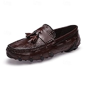 billige Semi-formell-burgunder loafers med krokodillemønster for menn med duskdetalj og sklisikker såle - luksuriøse slip-on sko for fritids- og formell bruk