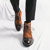 abordables Bottes habillées-bottines en cuir et daim synthétique marron pour hommes avec détails brogue, design à bout d&#039;aile et semelle robuste - chaussures décontractées et formelles de style vintage