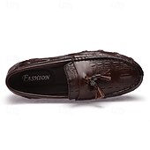 billige Semi-formell-burgunder loafers med krokodillemønster for menn med duskdetalj og sklisikker såle - luksuriøse slip-on sko for fritids- og formell bruk