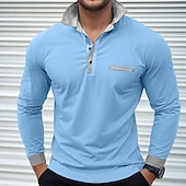 preiswerte Klassisches Poloshirt für Herren-Herren Poloshirts Golf Poloshirts Strasse Geschäft Kargen Klassisch Langarm Modisch Basic Patchwork Tasche Farbblock Herbst Winter Jahreszeiten Regular Fit Hellblau Babyblau Schwarz Weiß Burgunderrot